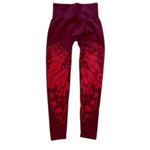 Fabletics High Waisted Butterfly 7/8 Leggings Compression Sculpting Burgundy Red
